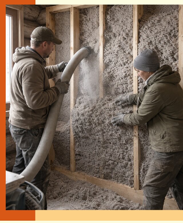 Утепление бревенчатого дома эковатой в Воткинске