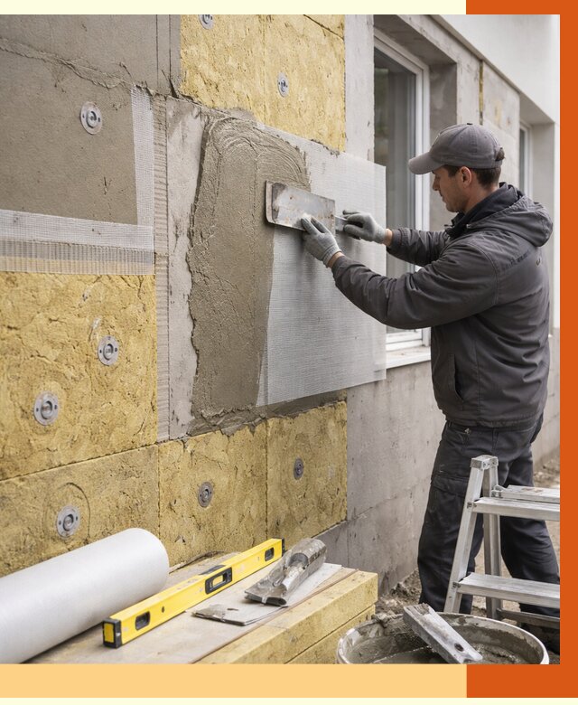 Утепление фасада под штукатурку в Воткинске от 4351 руб/м2 — монтаж пенопластом и минватой | ТепломастерВтк