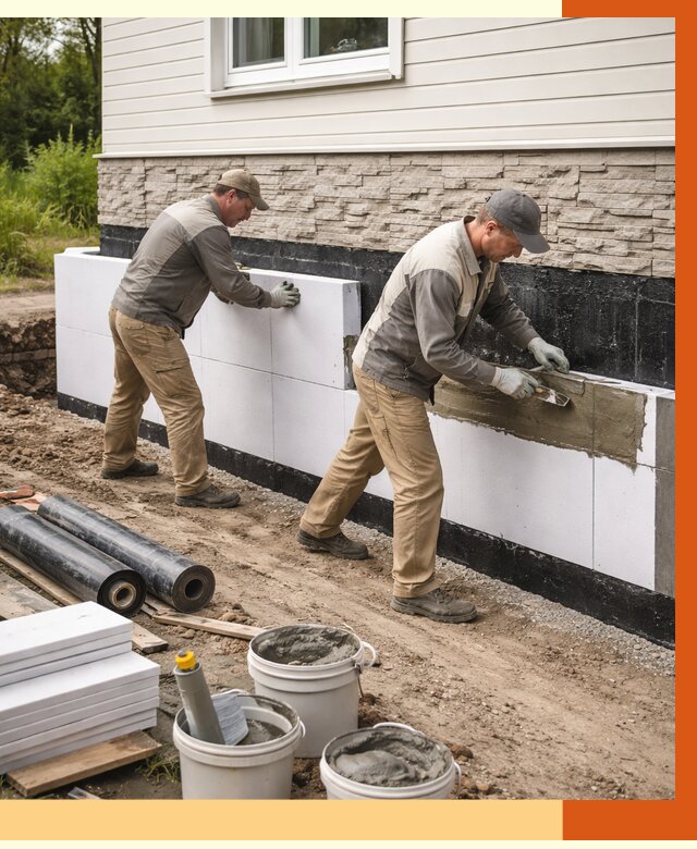 Утепление фундамента снаружи в Воткинске от 4351 руб. за м² | ТепломастерВтк