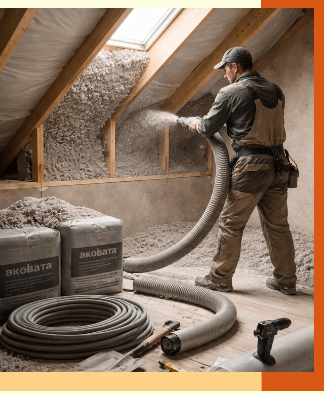 Утепление мансарды эковатой в Воткинске от 2279 руб/м2 — монтаж, задувка, цена | ТепломастерВтк