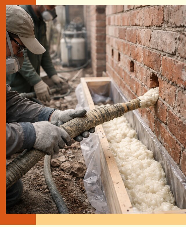 Заливка ППУ в пустоты кирпичной стены в Воткинске