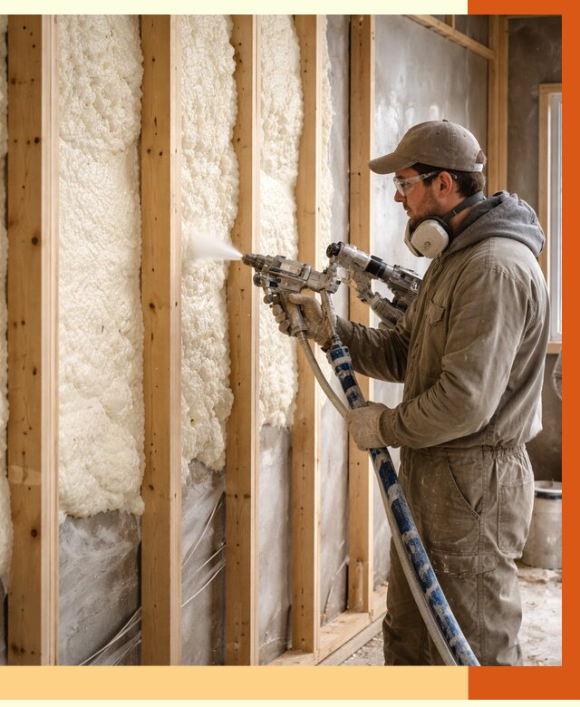 Утепление каркасной стены ППУ в Воткинске от 4403 руб./м2 под ключ | ТепломастерВтк