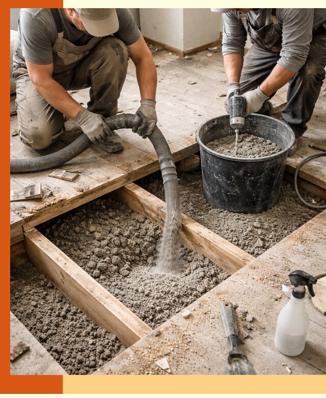 Заполнение пустот пола в Воткинске полиуретаном и пенополистиролом