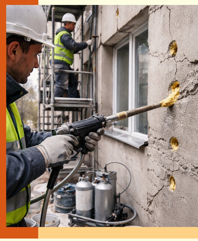 Заполнение пустот в фасаде и утепление стен в Воткинске