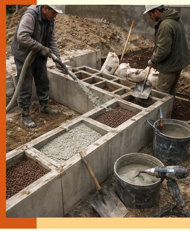 Заполнение полостей фундамента в Воткинске герметичным утеплением и повышением прочности